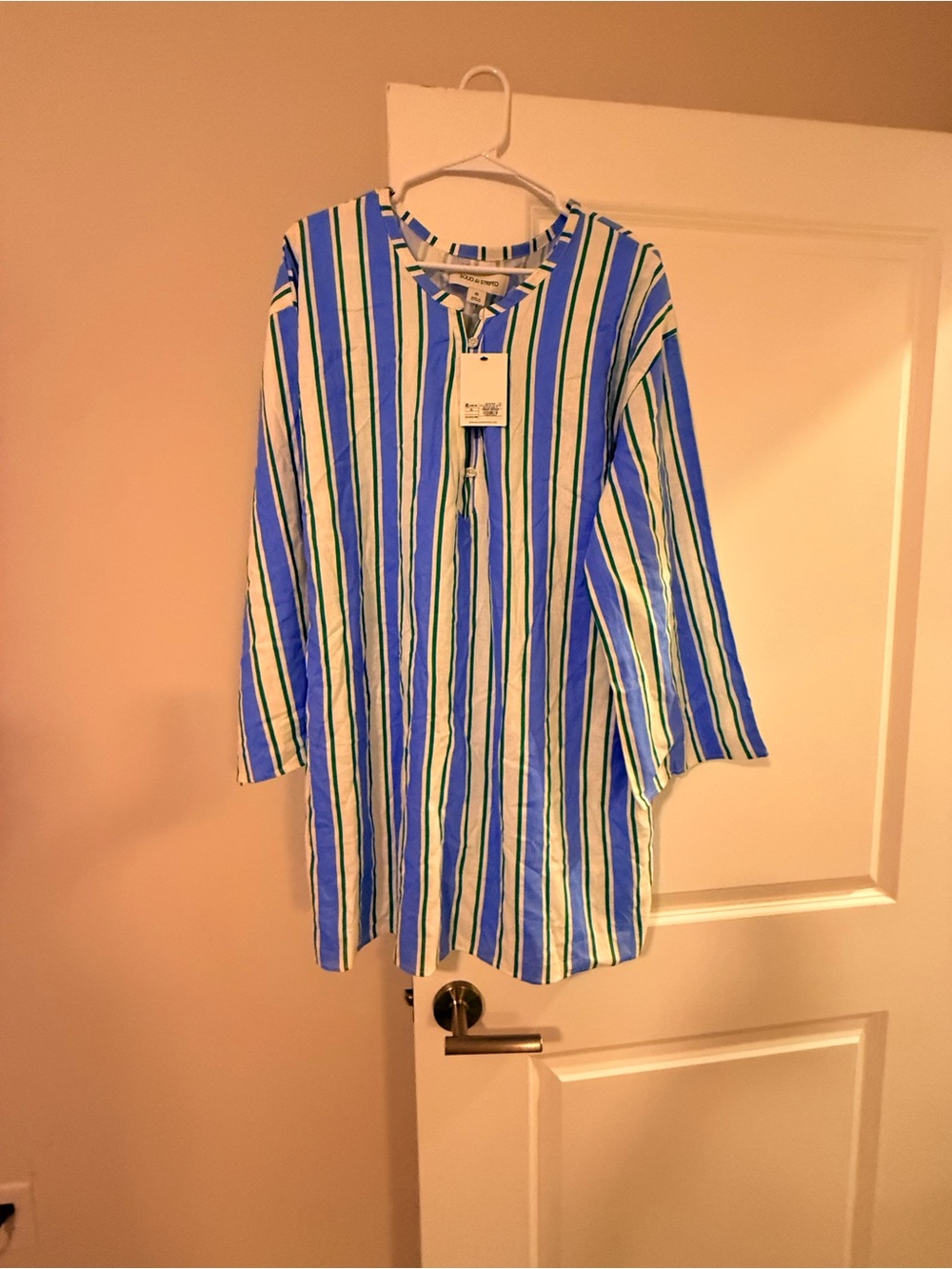 SOLID & STRIPED Blue, White & Green Striped Mini Dress